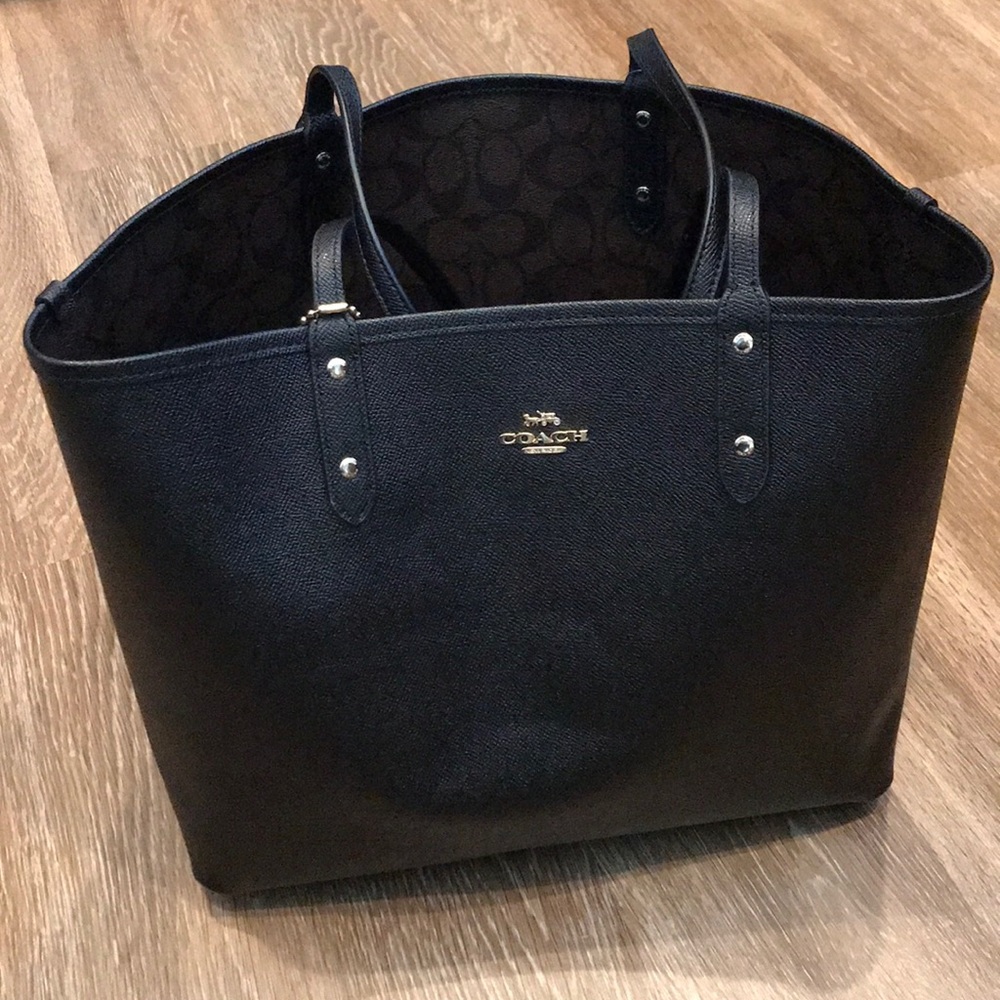 Coach Brown Signature Canvas Tote with Black Trim - Picture 3 of 15